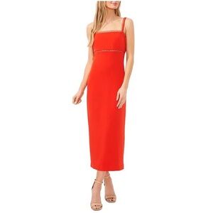 CeCe Red Sheath Midi Dress Square Neck Cocktail